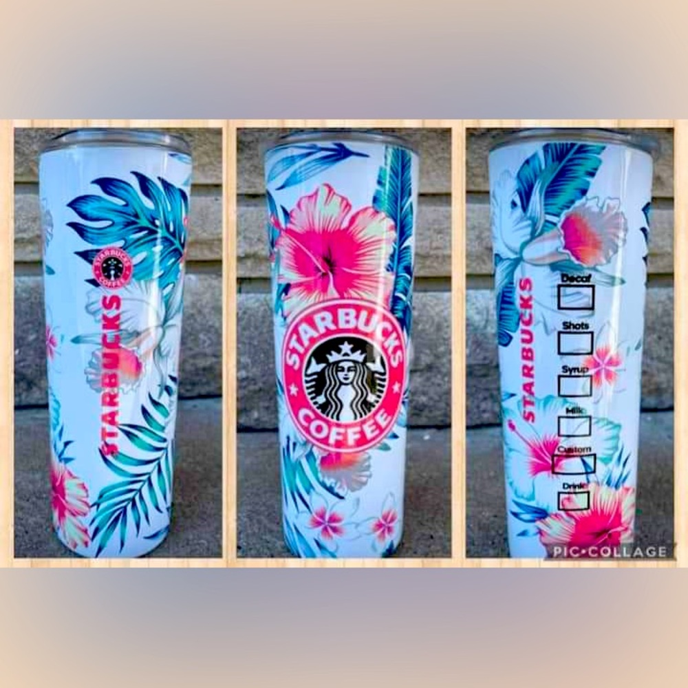 Starbucks Tropical 20oz Thermal tumbler includes straw and lid